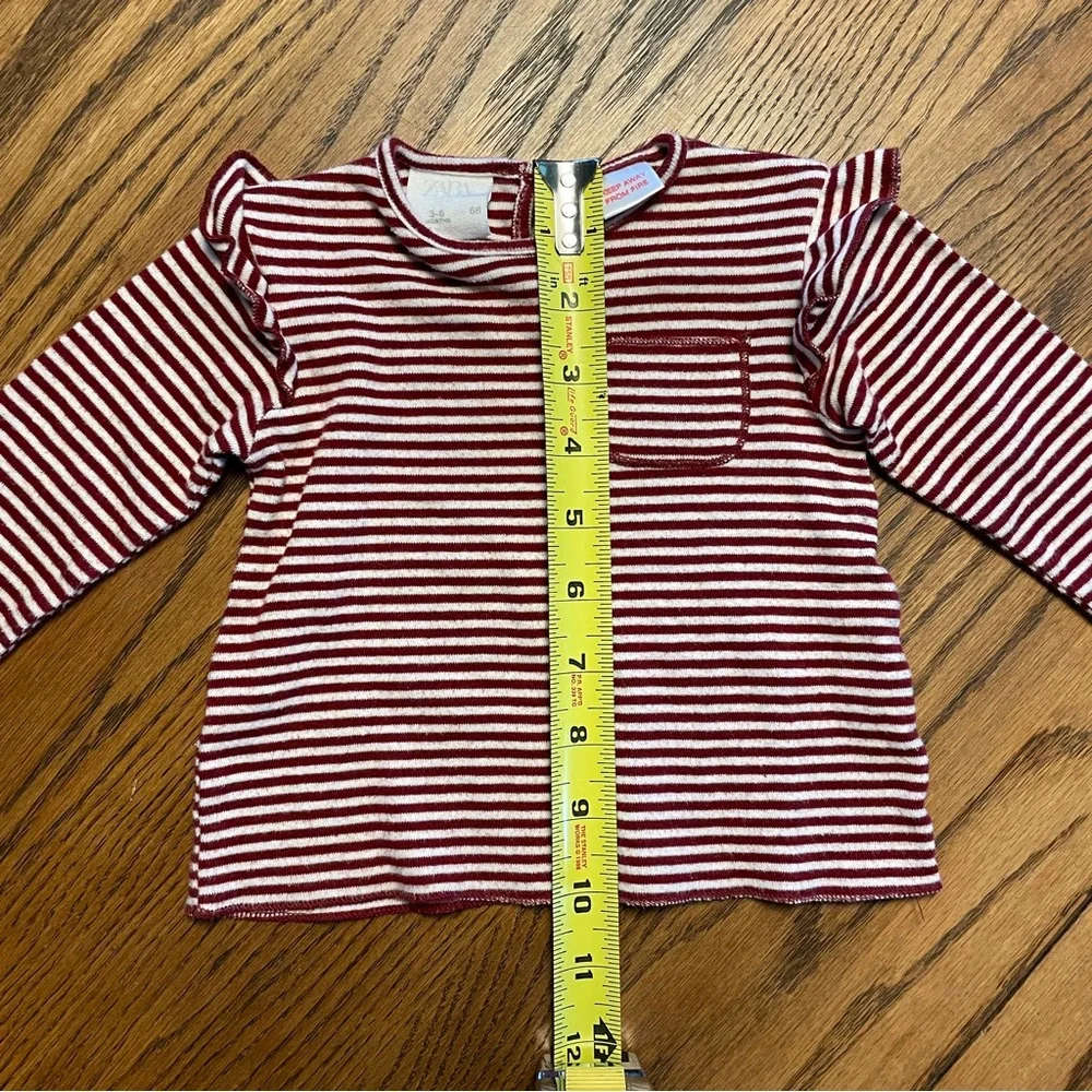 Zara Kids Maroon and White Striped Long Sleeve Tee size 3-6 months
